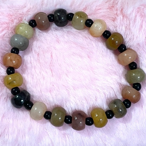 Jewelry - Certified Natural Yellow Red Jade Jadeite Round Bead Bracelet 8mm